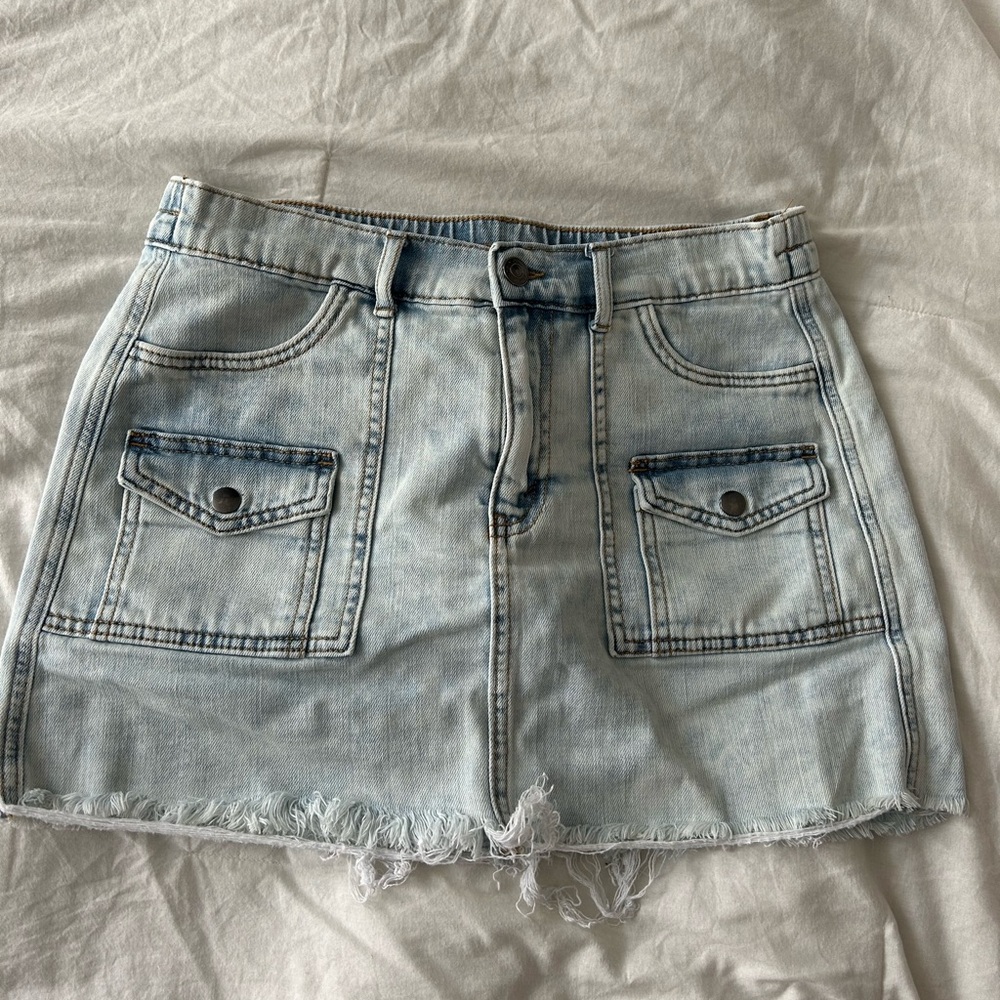 Light wash denim mini skirt